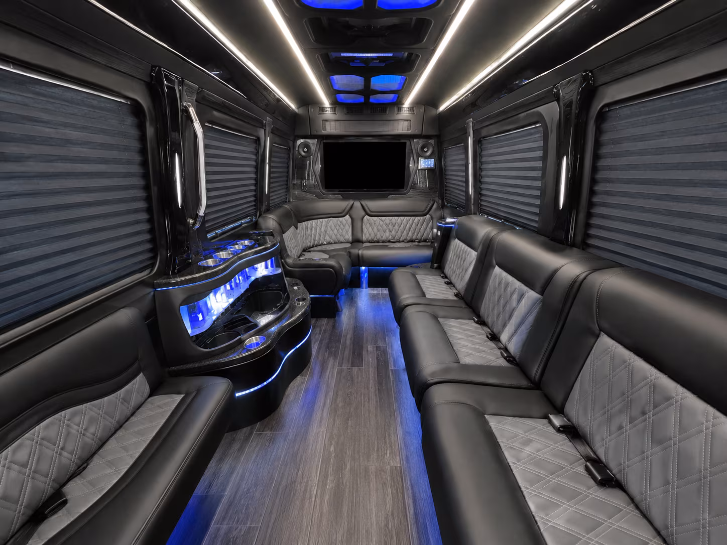 queens 40 passenger party bus inside
