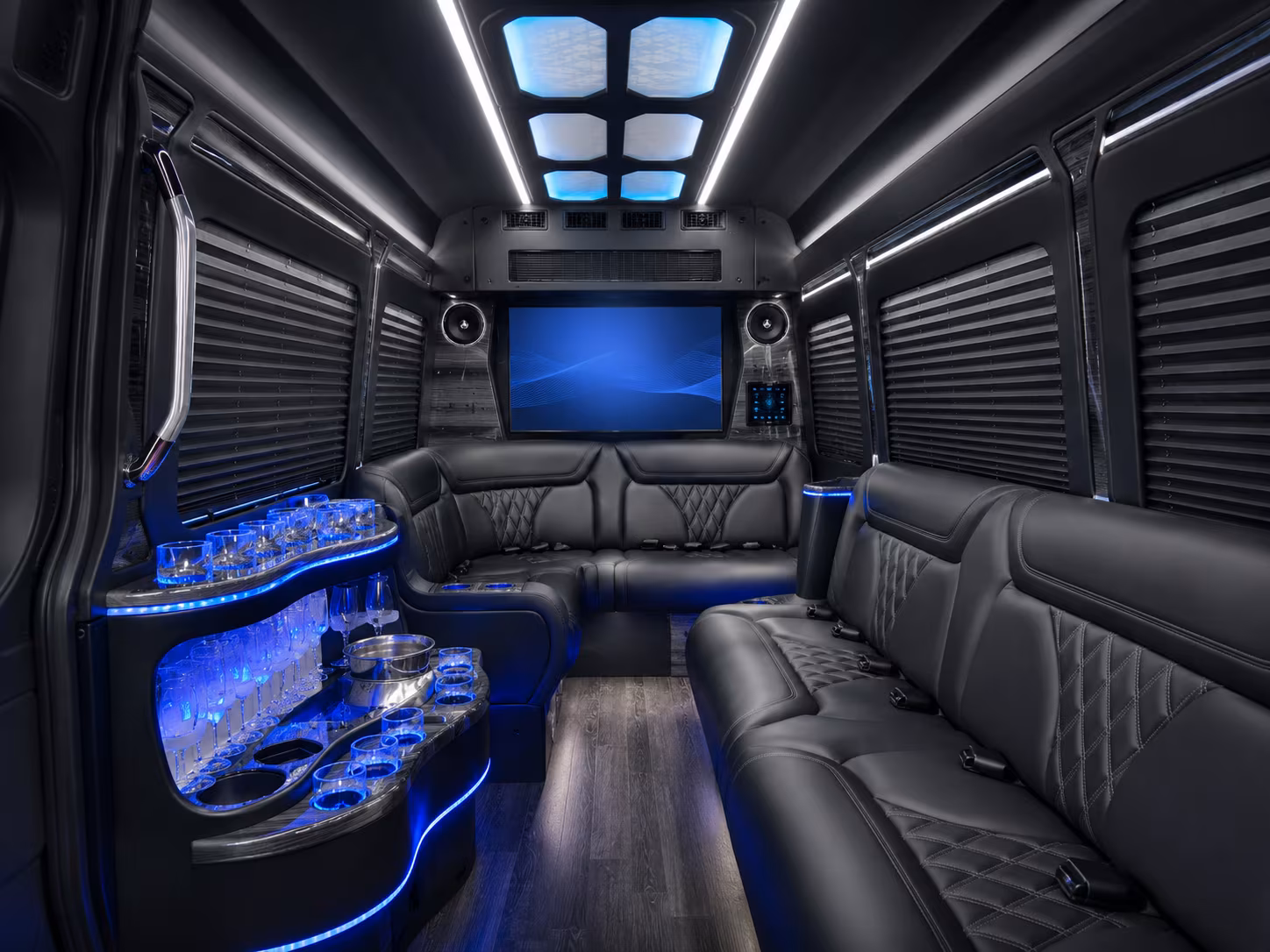 queens 50 passenger party bus interior